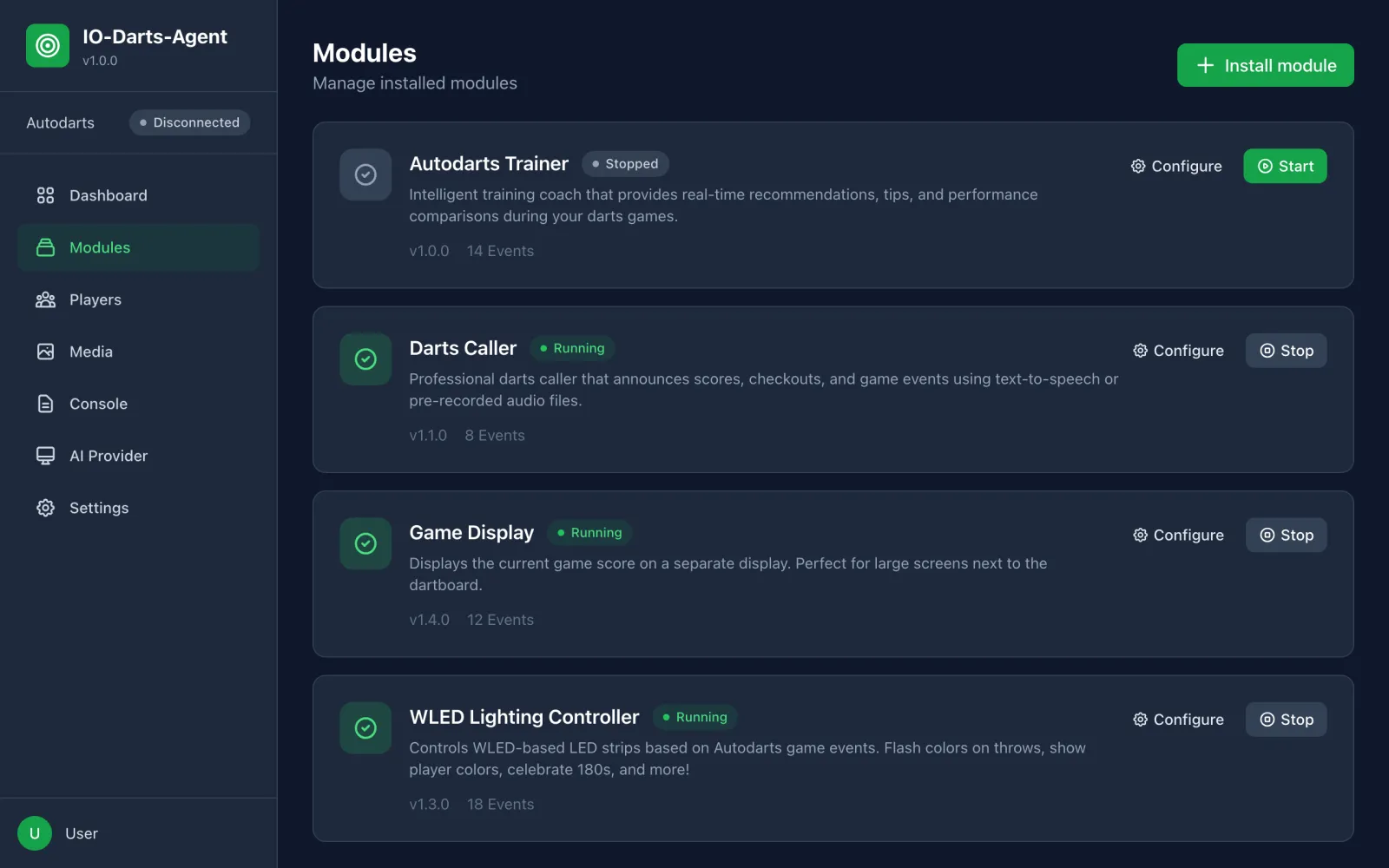 Overview of all installed modules in the hub